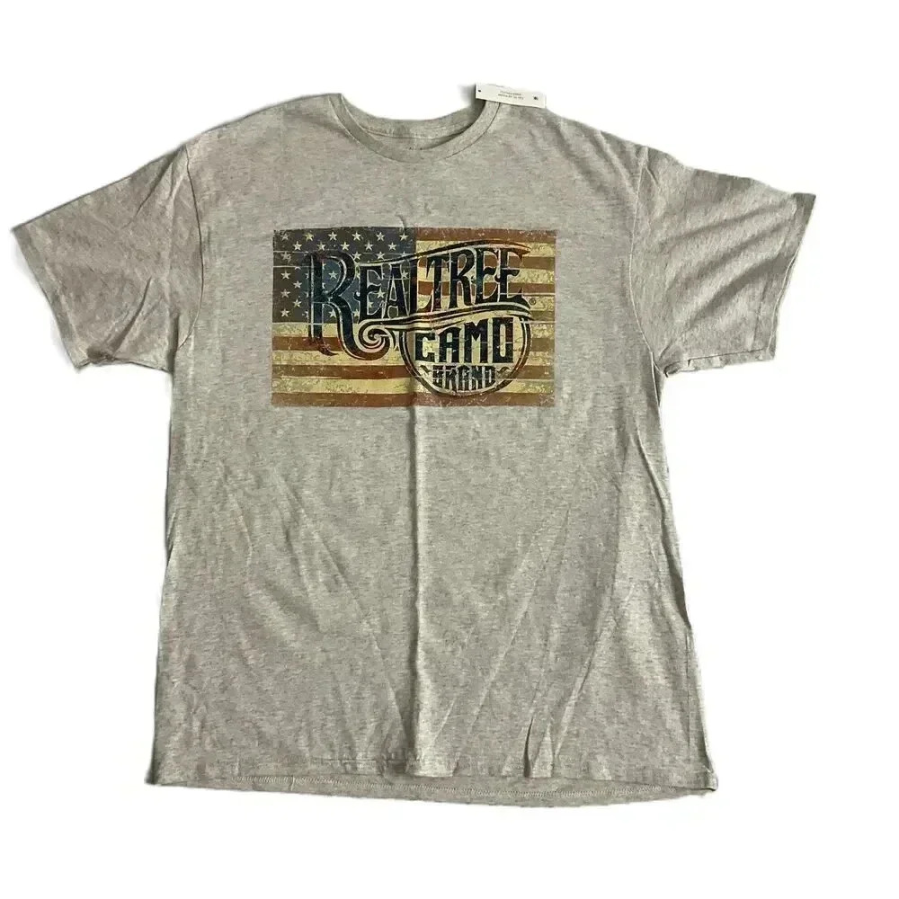 NWT RealTree Grey‎ Patriotic Camo Logo Short Sleeve Graphic Print T Shirt XL